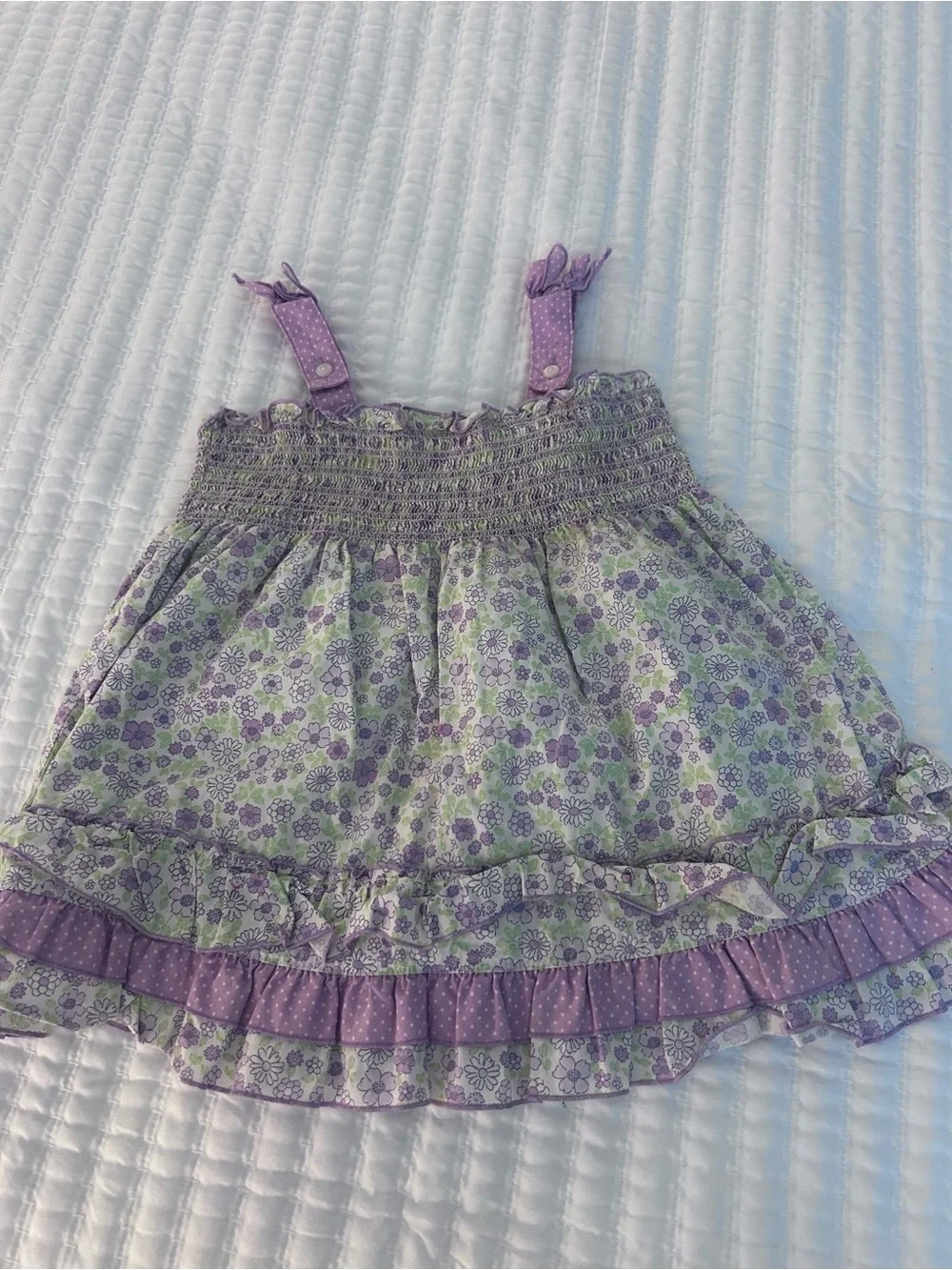 Carter's Lavender & Green Floral Smocked Dress with Ruffle Hem.    Size 24M